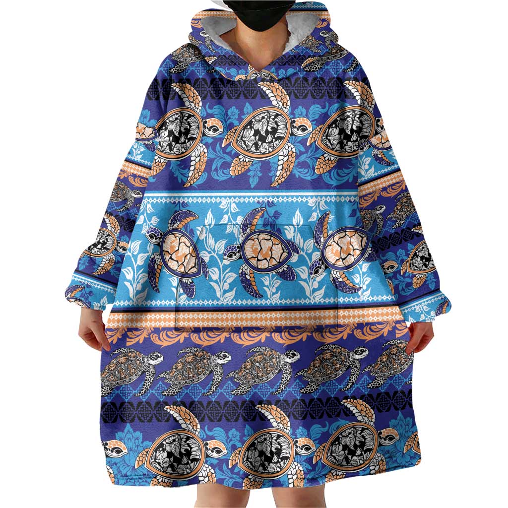 Hawaii Turtles Pattern Special Blue Wearable Blanket Hoodie LT01 - Polynesian Pride