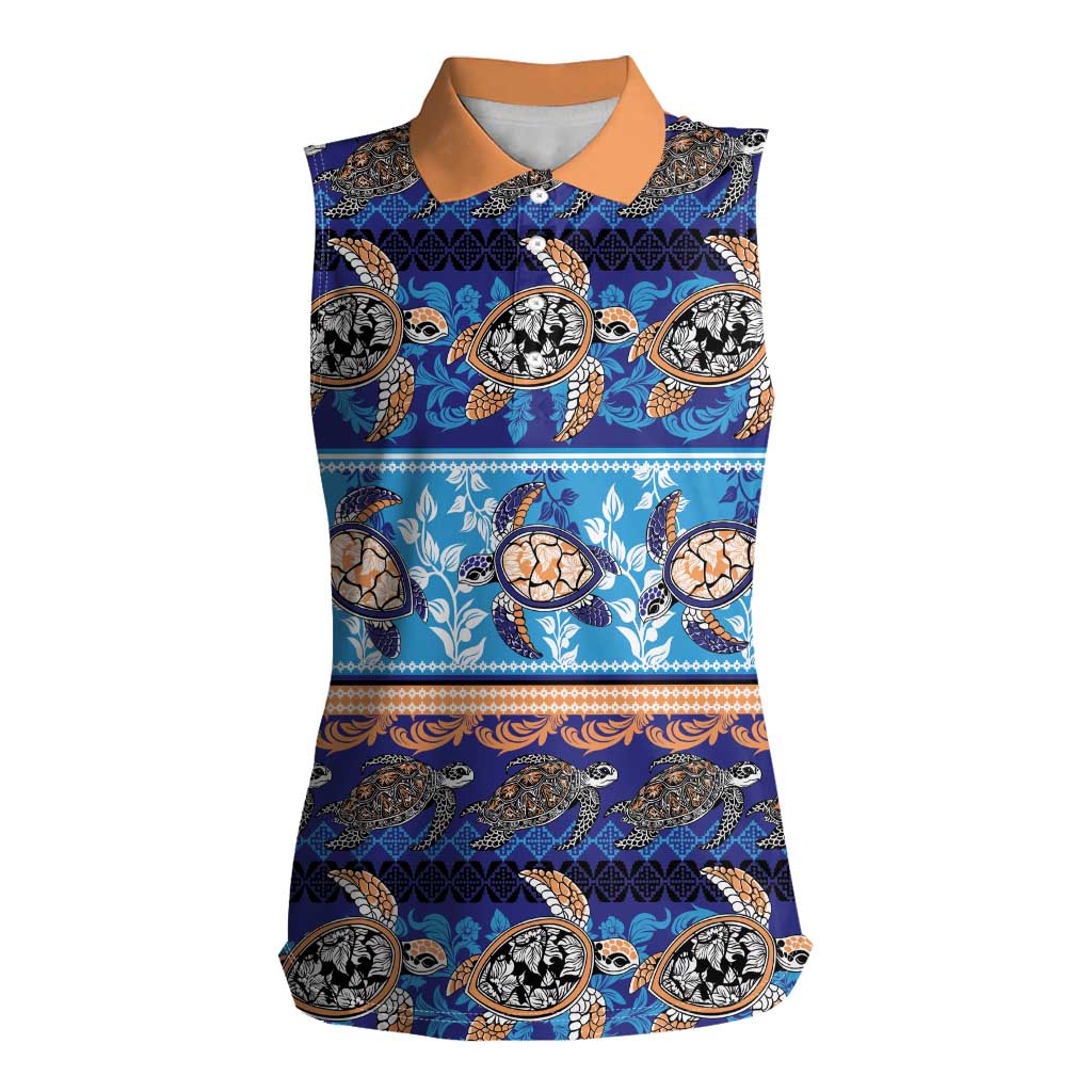 Hawaii Turtles Pattern Special Blue Women Sleeveless Polo Shirt LT01 Female Blue - Polynesian Pride