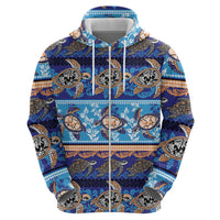 Hawaii Turtles Pattern Special Blue Zip Hoodie - Polynesian Pride