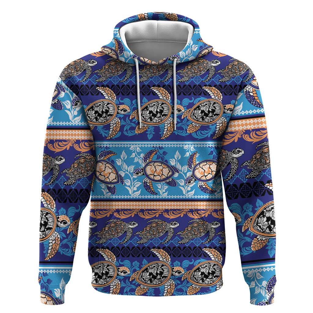 Hawaii Turtles Pattern Special Blue Zip Hoodie - Polynesian Pride