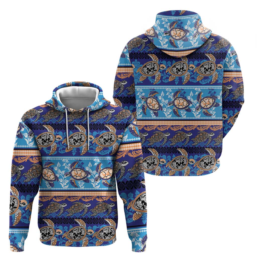 Hawaii Turtles Pattern Special Blue Zip Hoodie - Polynesian Pride