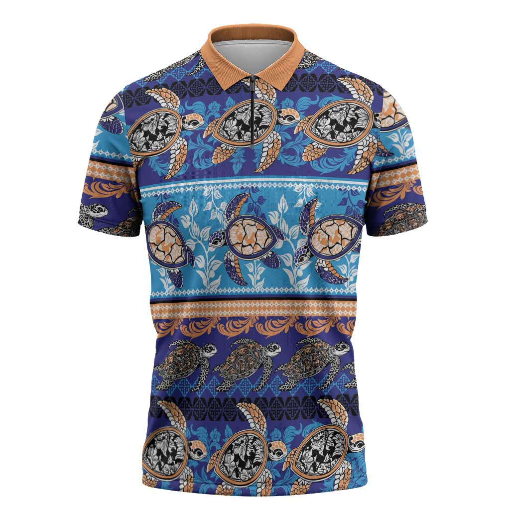 Hawaii Turtles Pattern Special Blue Zipper Polo Shirt LT01 Blue - Polynesian Pride