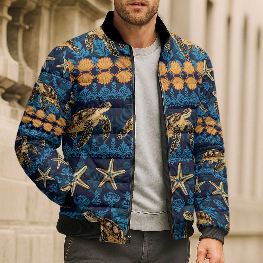 Hawaii Turtles Starfish Unique Pattern Bomber Puffer Jacket LT01 - Polynesian Pride