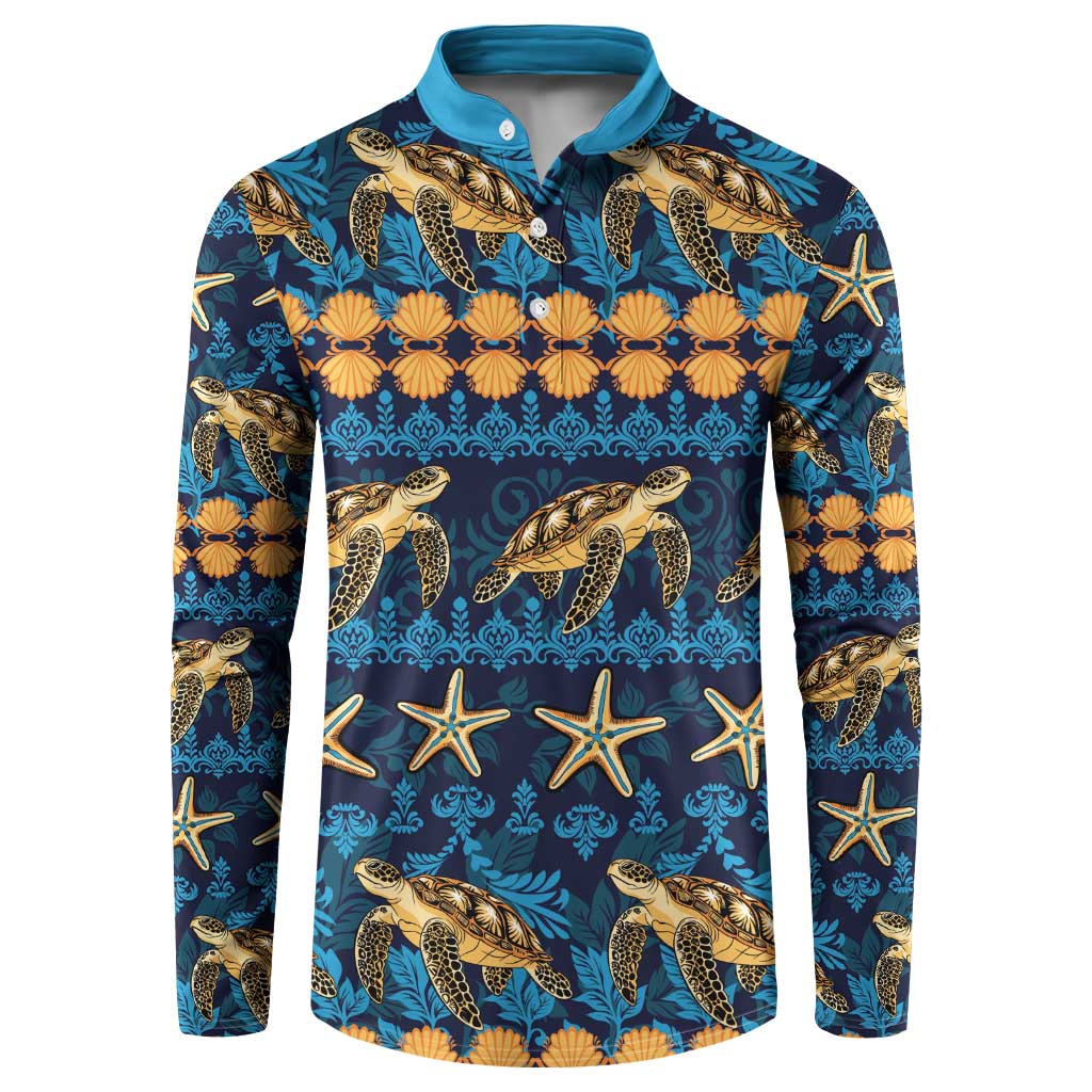 Hawaii Turtles Starfish Unique Pattern Button Sweatshirt LT01 Blue - Polynesian Pride