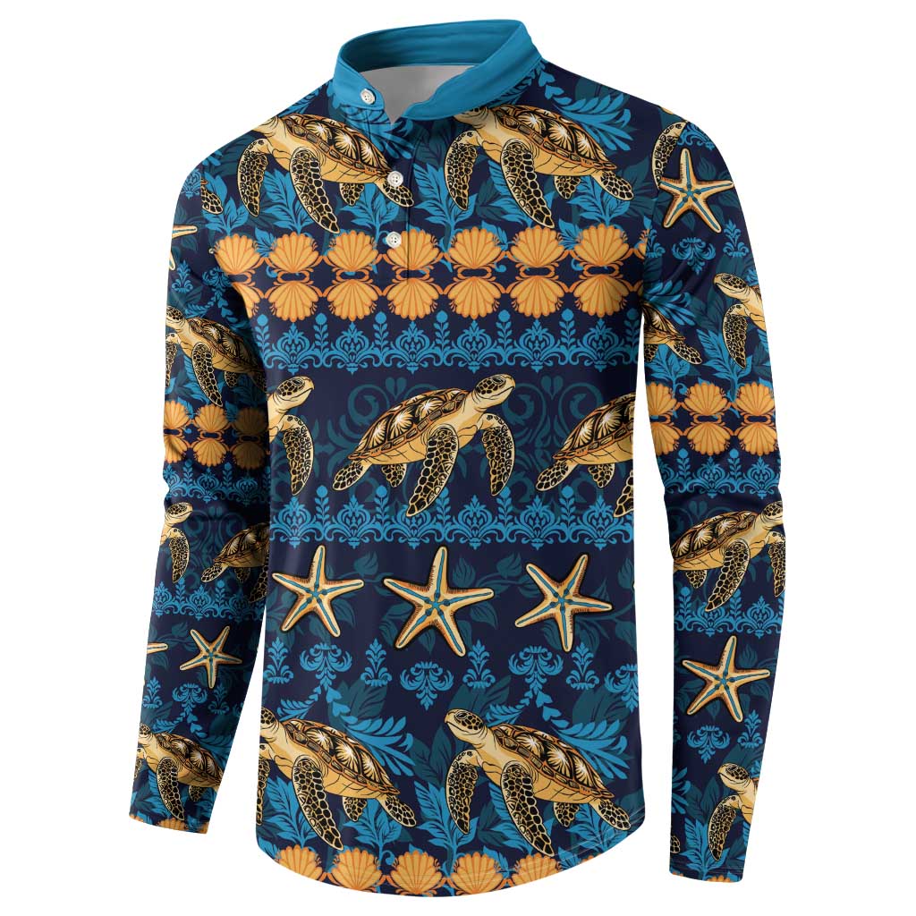 Hawaii Turtles Starfish Unique Pattern Button Sweatshirt LT01 - Polynesian Pride