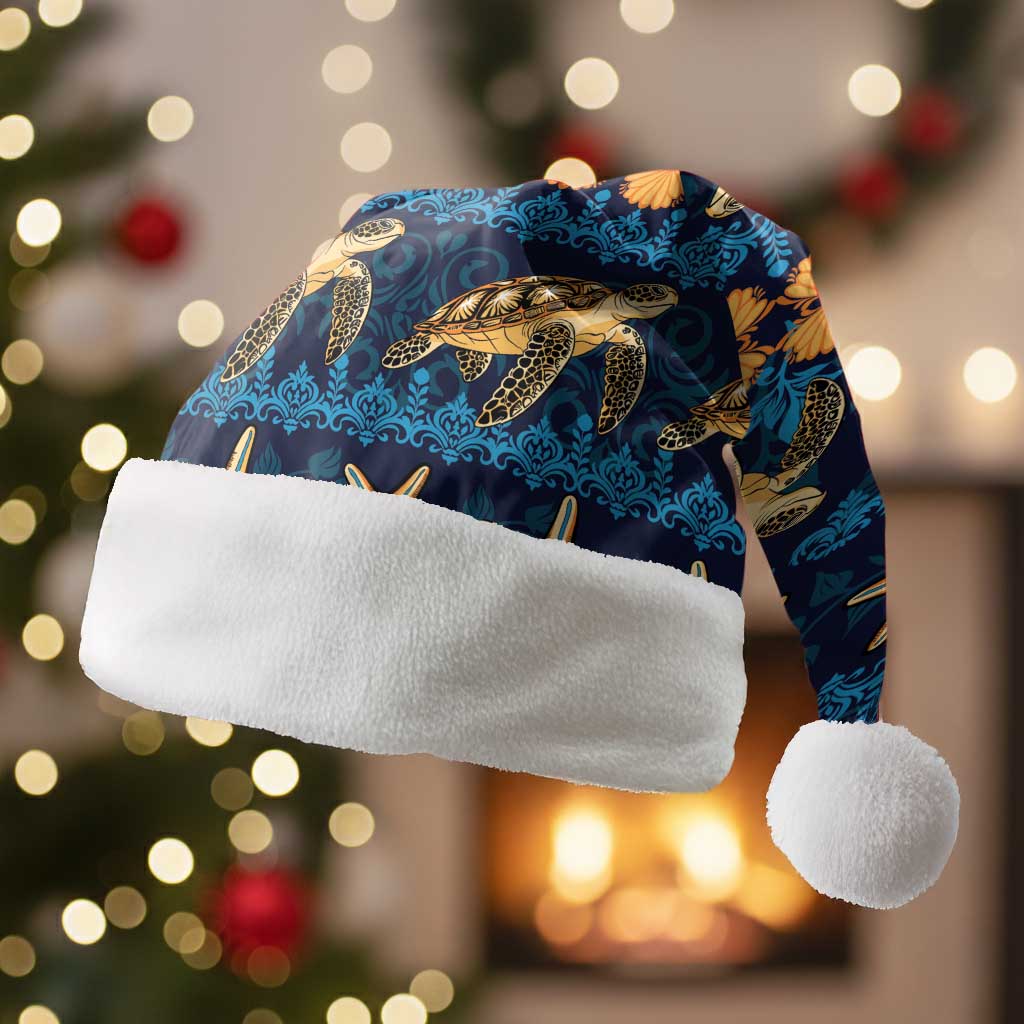 Hawaii Turtles Starfish Unique Pattern Christmas Santa Hat LT01 Without Fur Blue - Polynesian Pride