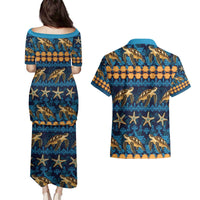 Hawaii Turtles Starfish Unique Pattern Couples Matching Puletasi and Hawaiian Shirt LT01 - Polynesian Pride