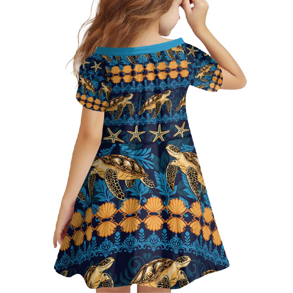 Hawaii Turtles Starfish Unique Pattern Family Matching Long Sleeve Bodycon Dress and Hawaiian Shirt - Polynesian Pride