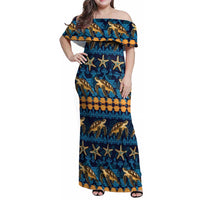 Hawaii Turtles Starfish Unique Pattern Family Matching Off Shoulder Maxi Dress and Hawaiian Shirt - Polynesian Pride