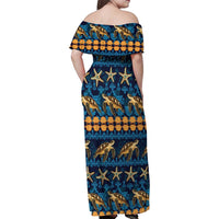 Hawaii Turtles Starfish Unique Pattern Family Matching Off Shoulder Maxi Dress and Hawaiian Shirt - Polynesian Pride