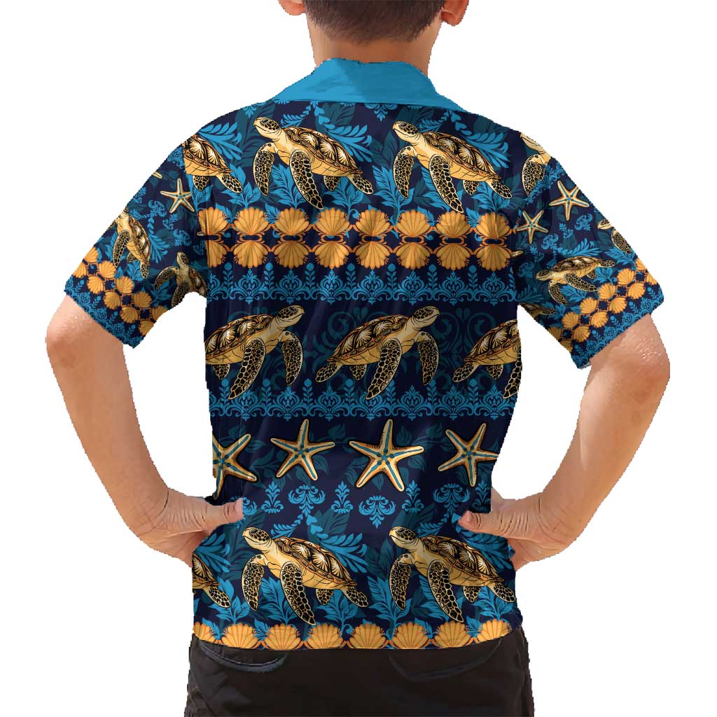 Hawaii Turtles Starfish Unique Pattern Family Matching Off Shoulder Short Dress and Hawaiian Shirt - Polynesian Pride