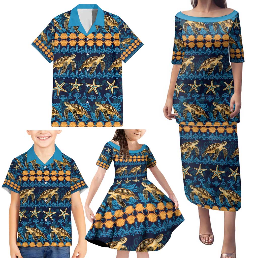 Hawaii Turtles Starfish Unique Pattern Family Matching Puletasi and Hawaiian Shirt LT01 - Polynesian Pride