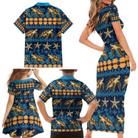 Hawaii Turtles Starfish Unique Pattern Family Matching Short Sleeve Bodycon Dress and Hawaiian Shirt - Polynesian Pride