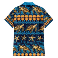 Hawaii Turtles Starfish Unique Pattern Family Matching Short Sleeve Bodycon Dress and Hawaiian Shirt - Polynesian Pride