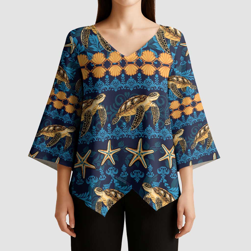 Hawaii Turtles Starfish Unique Pattern Kimono Sleeve Blouse LT01 - Polynesian Pride