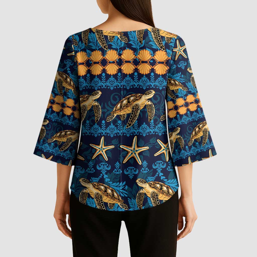 Hawaii Turtles Starfish Unique Pattern Kimono Sleeve Blouse LT01 - Polynesian Pride