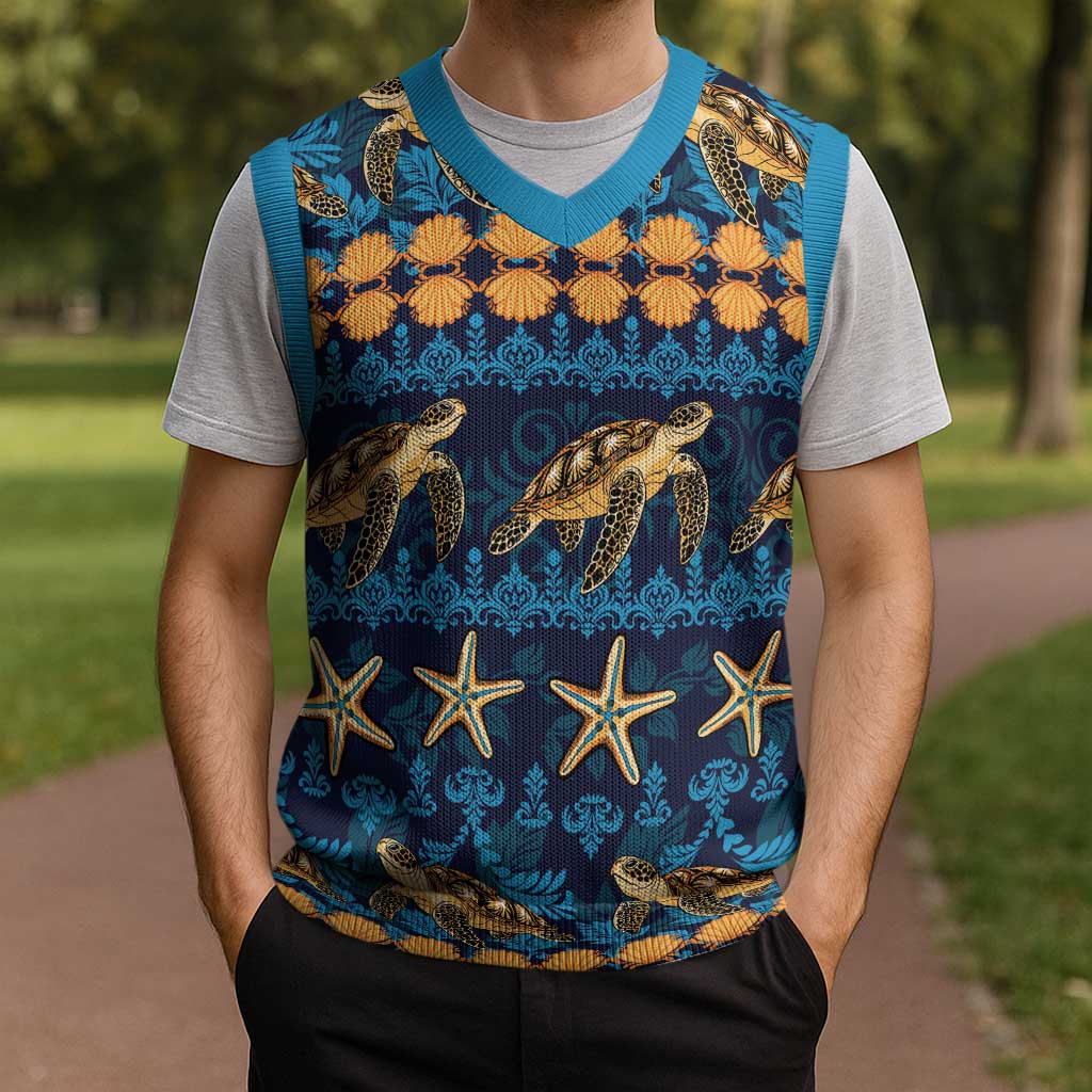 Hawaii Turtles Starfish Unique Pattern Christmas Knitted V-Neck Vest LT01 - Polynesian Pride