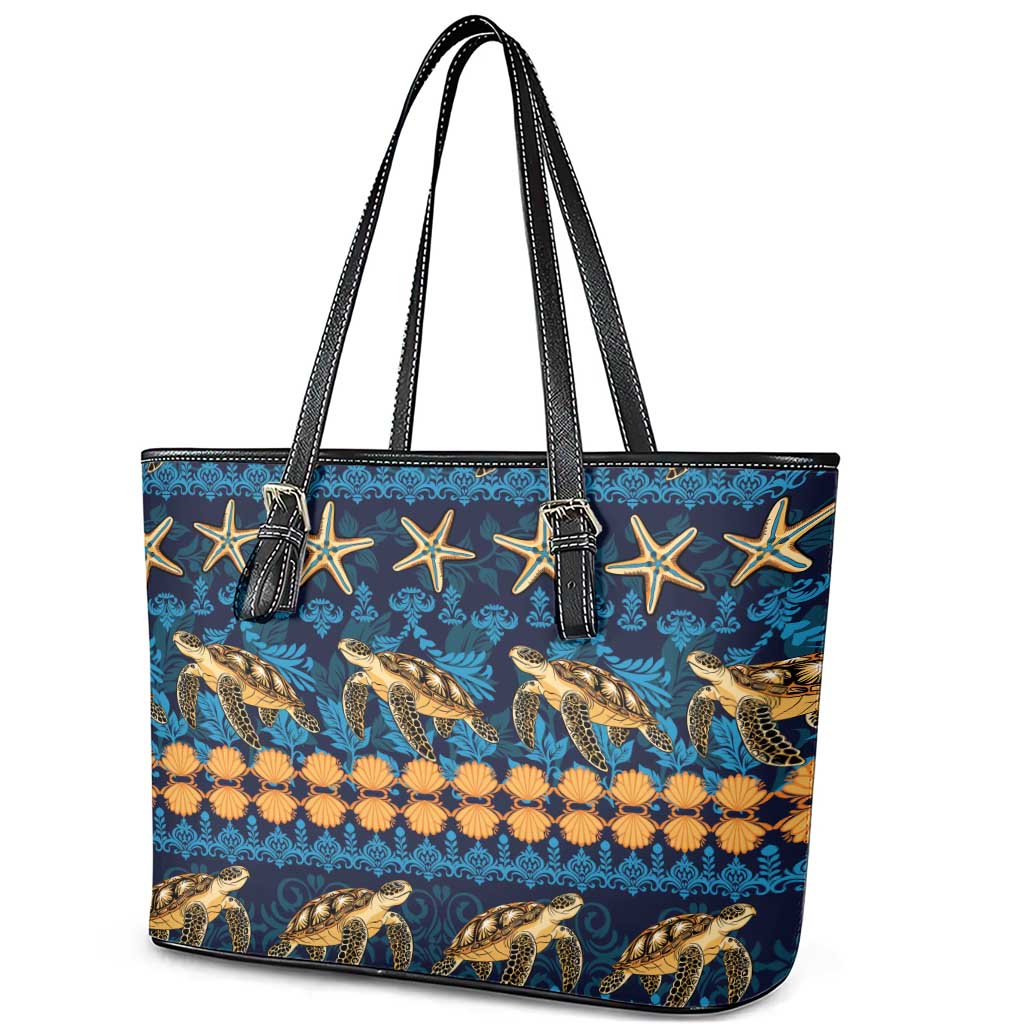 Hawaii Turtles Starfish Unique Pattern Leather Tote Bag - Polynesian Pride