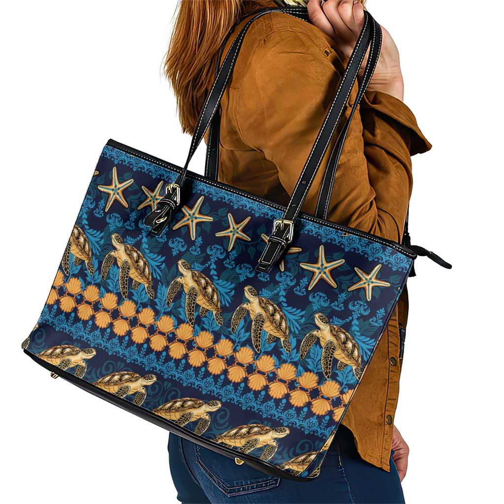 Hawaii Turtles Starfish Unique Pattern Leather Tote Bag - Polynesian Pride