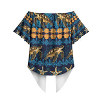 Hawaii Turtles Starfish Unique Pattern Off Shoulder Wrap Waist Top LT01 - Polynesian Pride