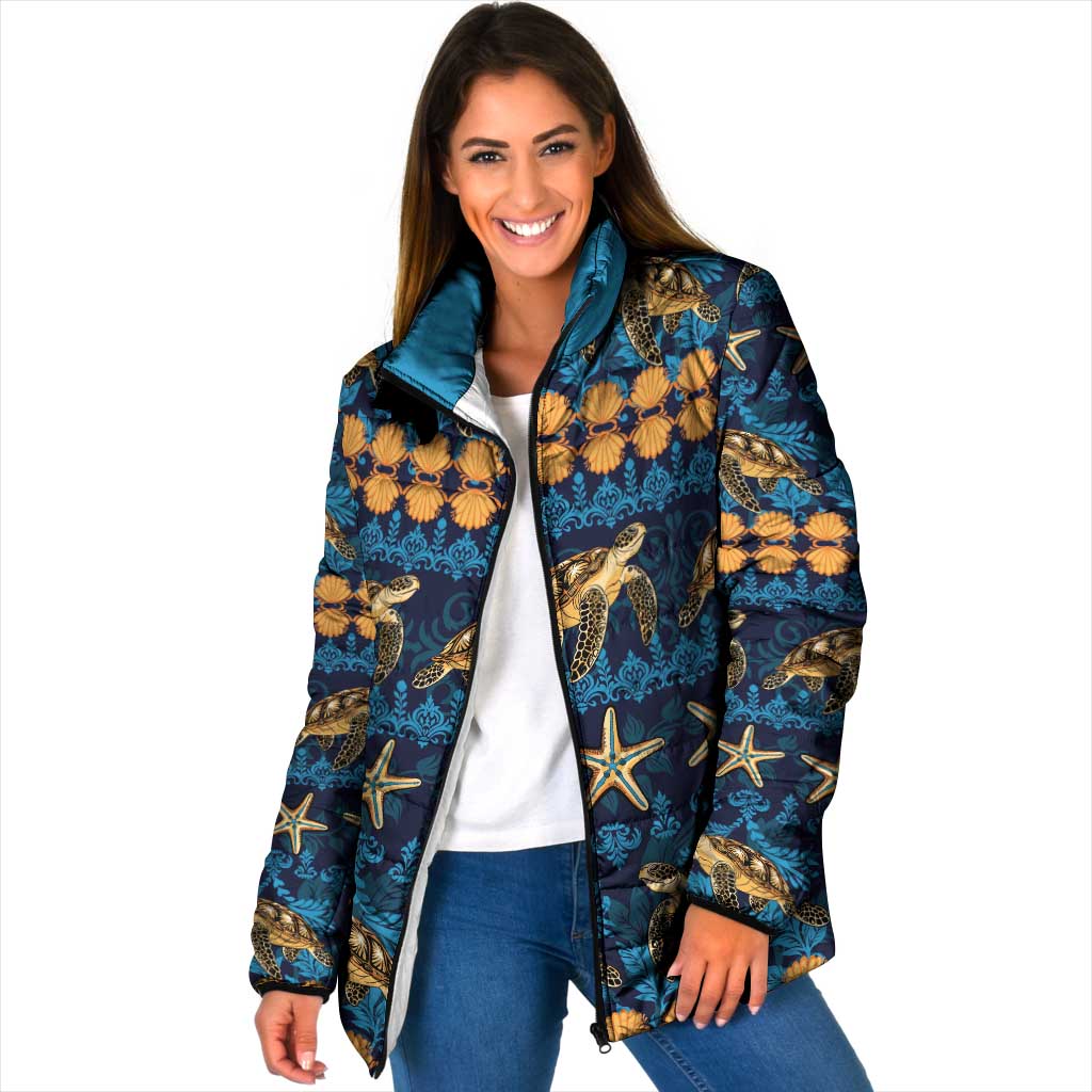 Hawaii Turtles Starfish Unique Pattern Padded Jacket LT01 Women Blue - Polynesian Pride