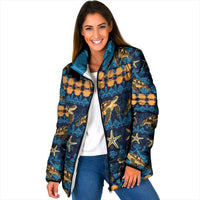 Hawaii Turtles Starfish Unique Pattern Padded Jacket LT01 Women Blue - Polynesian Pride