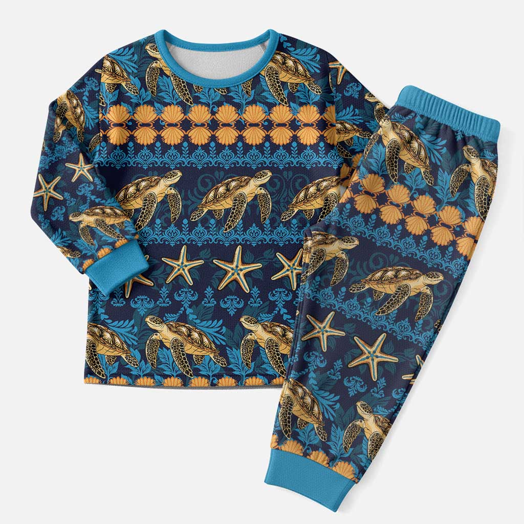 Hawaii Turtles Starfish Unique Pattern Christmas Pajama Set LT01 Men Blue - Polynesian Pride