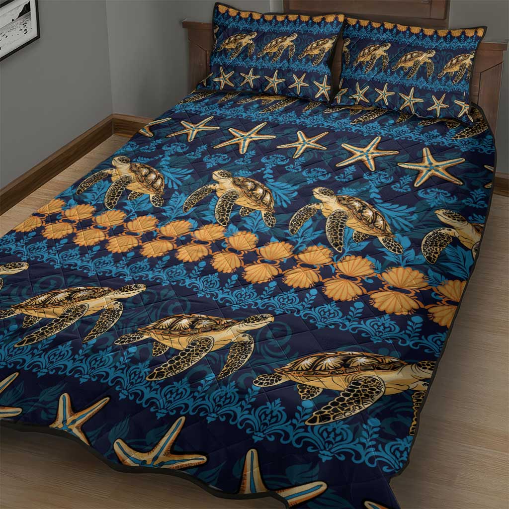 Hawaii Turtles Starfish Unique Pattern Quilt Bed Set - Polynesian Pride