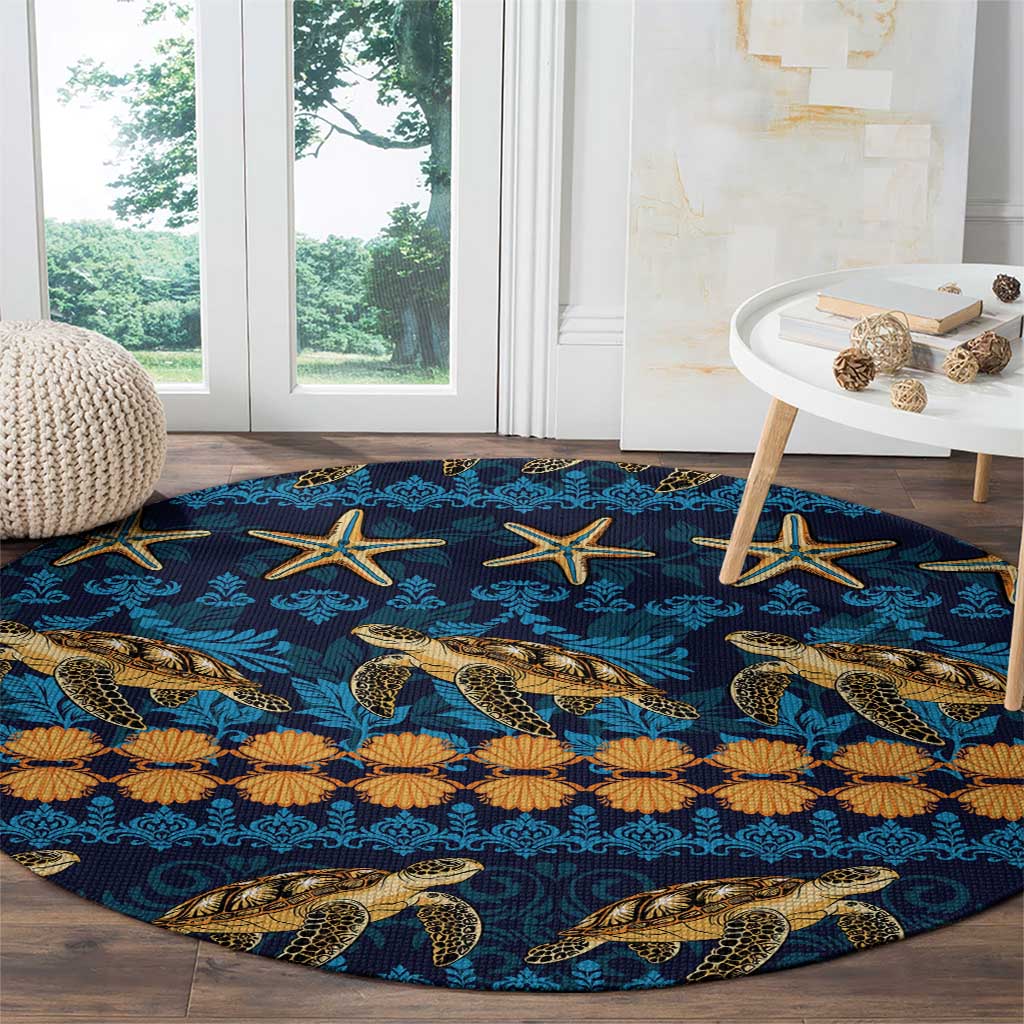 Hawaii Turtles Starfish Unique Pattern Round Carpet - Polynesian Pride