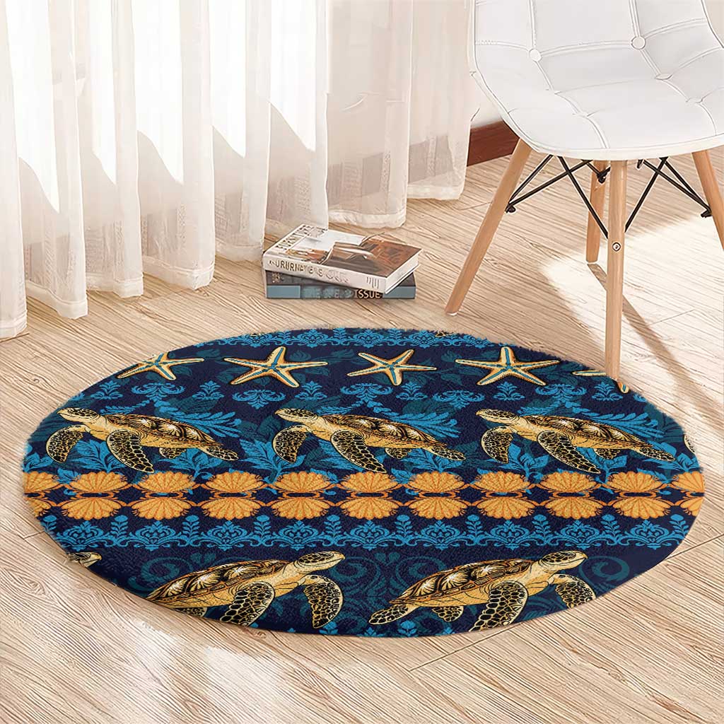 Hawaii Turtles Starfish Unique Pattern Round Carpet - Polynesian Pride