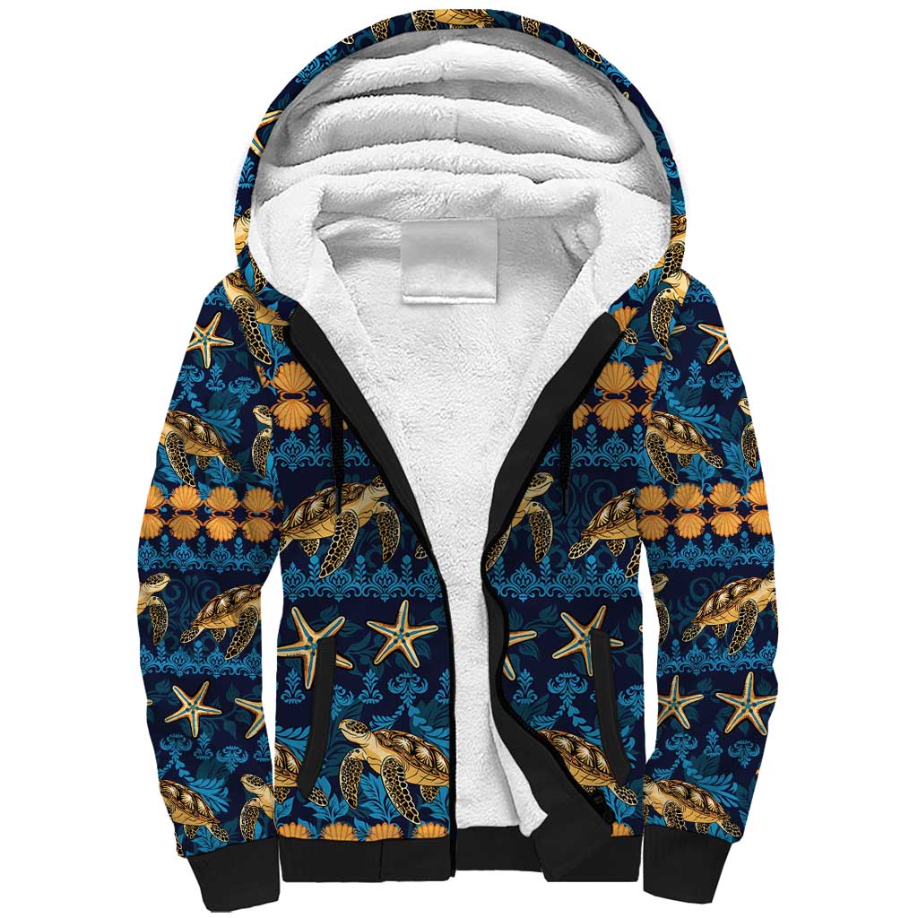 Hawaii Turtles Starfish Unique Pattern Sherpa Hoodie LT01 Unisex Blue - Polynesian Pride
