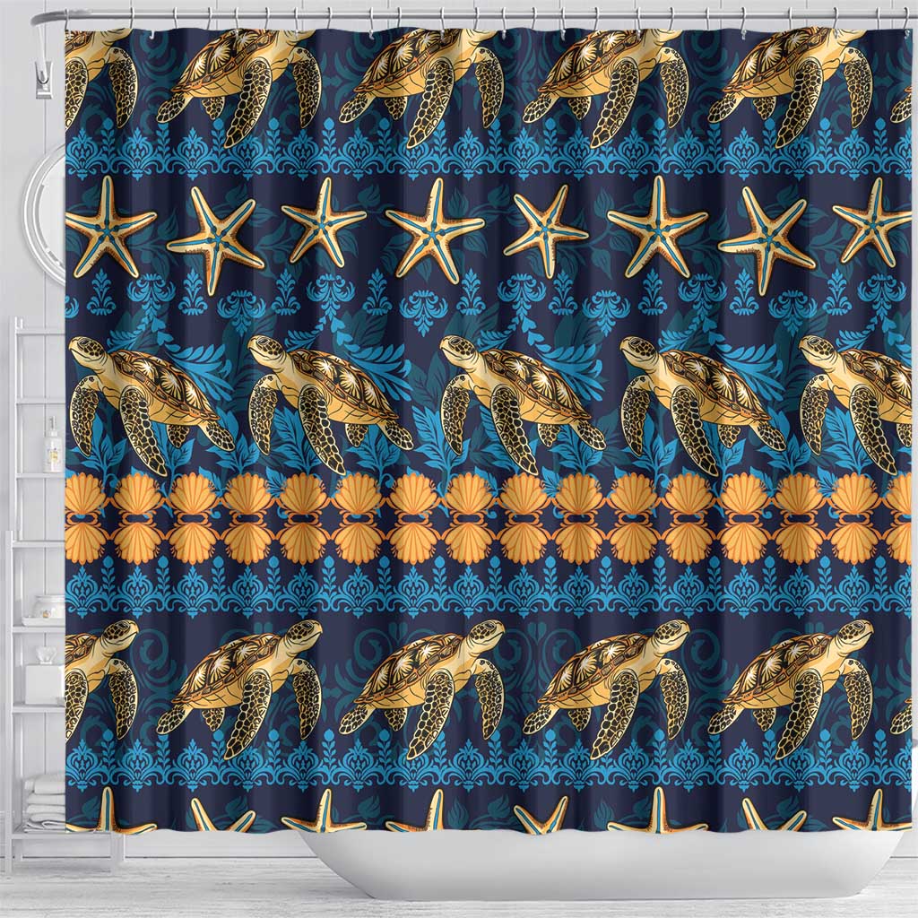 Hawaii Turtles Starfish Unique Pattern Shower Curtain - Polynesian Pride