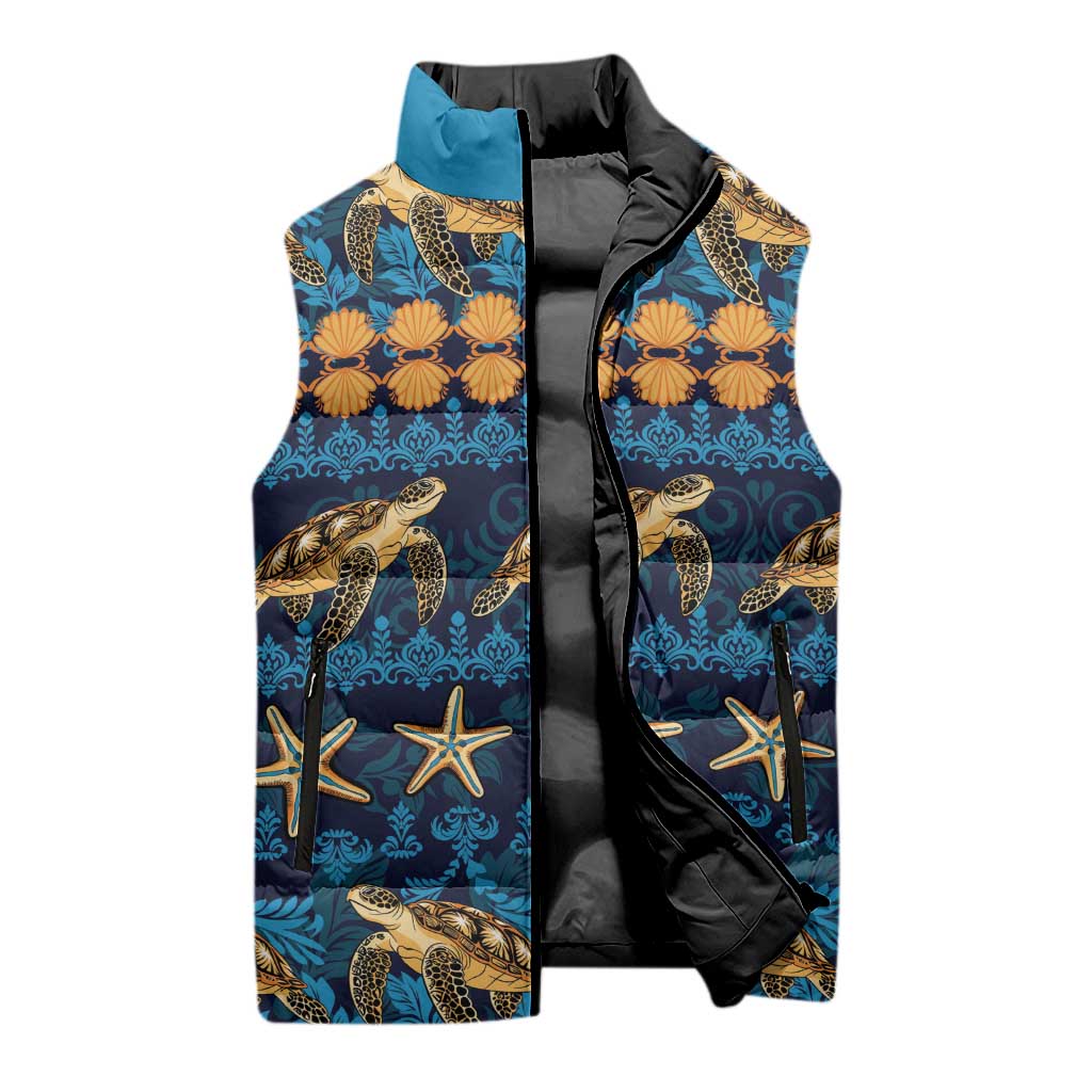 Hawaii Turtles Starfish Unique Pattern Sleeveless Puffer Jacket LT01 - Polynesian Pride