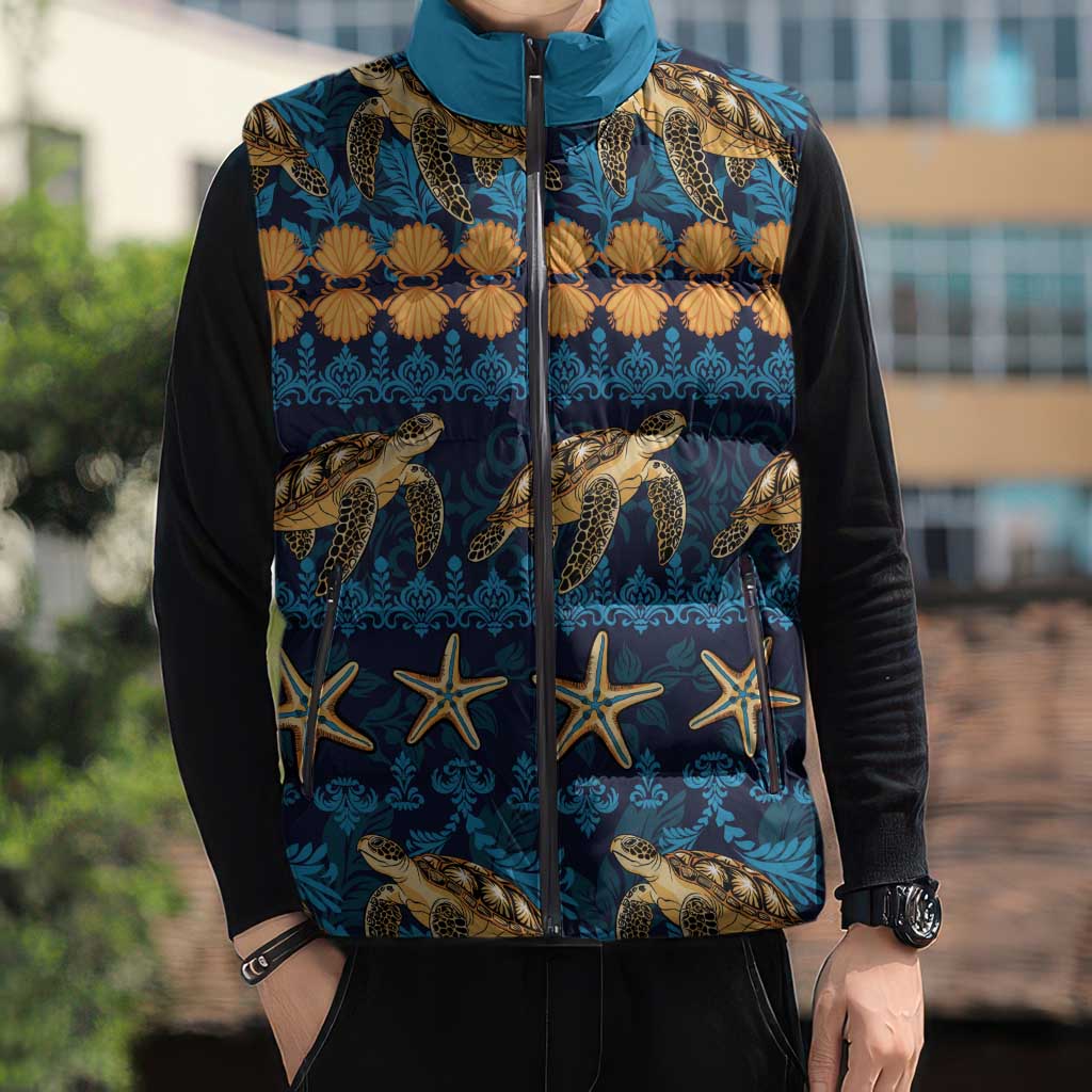 Hawaii Turtles Starfish Unique Pattern Sleeveless Puffer Jacket LT01 - Polynesian Pride
