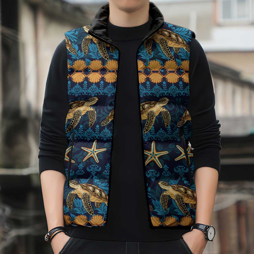 Hawaii Turtles Starfish Unique Pattern Sleeveless Puffer Jacket LT01 - Polynesian Pride
