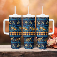 Hawaii Turtles Starfish Unique Pattern Tumbler With Handle - Polynesian Pride