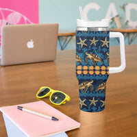 Hawaii Turtles Starfish Unique Pattern Tumbler With Handle - Polynesian Pride