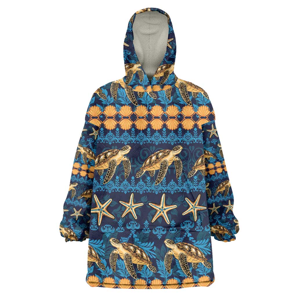 Hawaii Turtles Starfish Unique Pattern Wearable Blanket Hoodie LT01 One Size Blue - Polynesian Pride