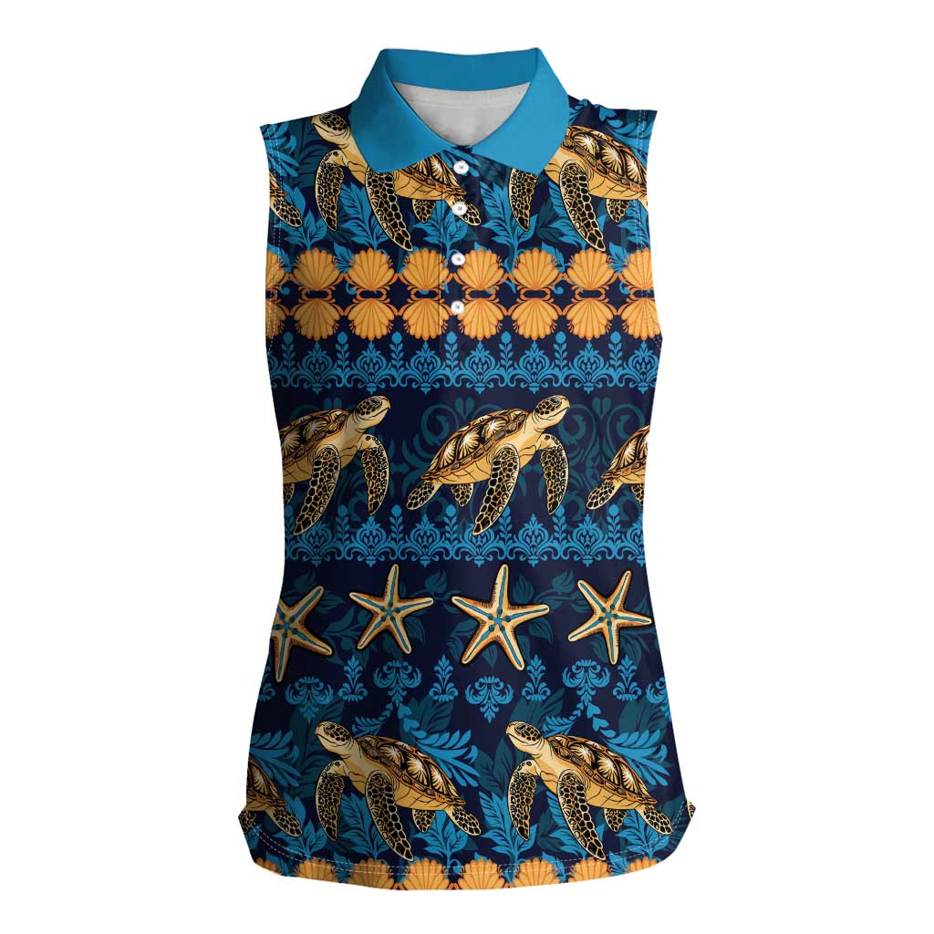 Hawaii Turtles Starfish Unique Pattern Women Sleeveless Polo Shirt LT01 Female Blue - Polynesian Pride