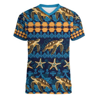 Hawaii Turtles Starfish Unique Pattern Women V-Neck T-Shirt - Polynesian Pride