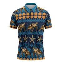 Hawaii Turtles Starfish Unique Pattern Zipper Polo Shirt LT01 Blue - Polynesian Pride