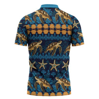 Hawaii Turtles Starfish Unique Pattern Zipper Polo Shirt LT01 - Polynesian Pride