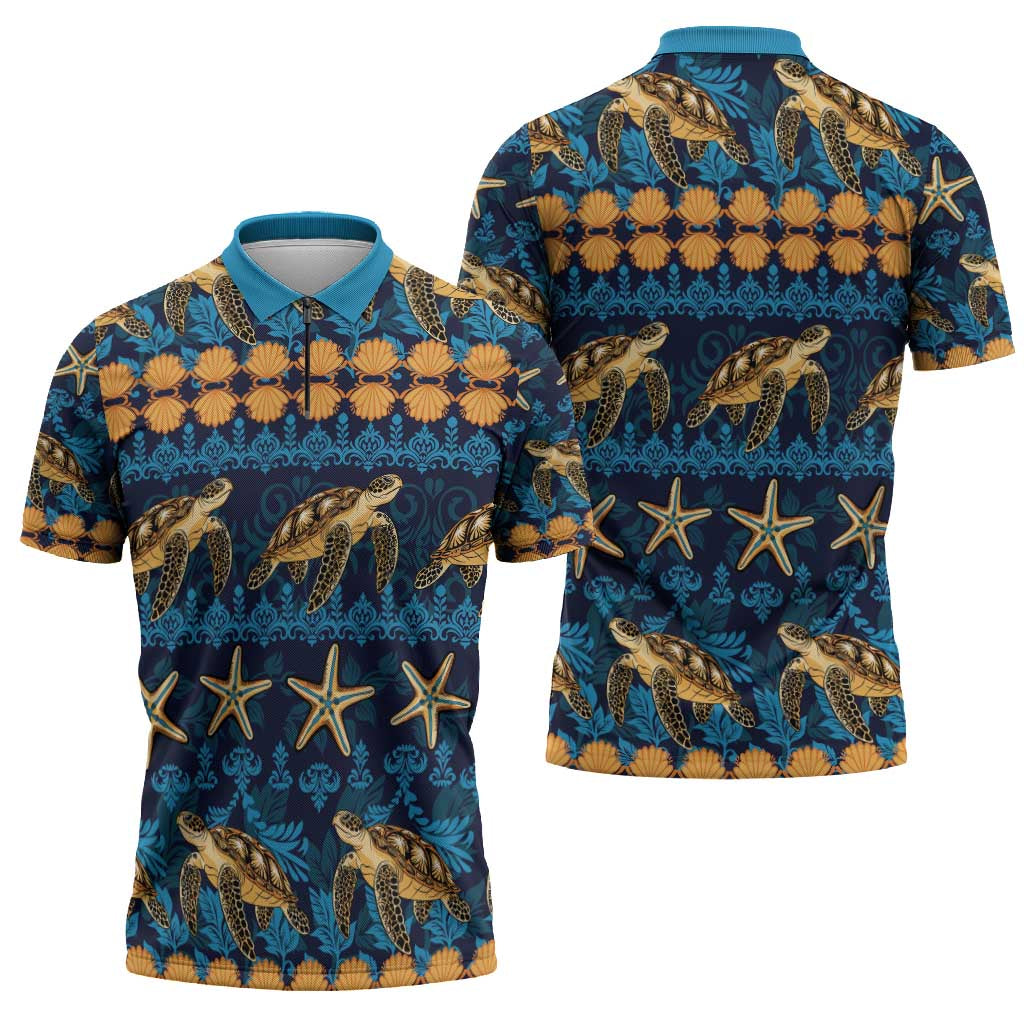 Hawaii Turtles Starfish Unique Pattern Zipper Polo Shirt LT01 - Polynesian Pride