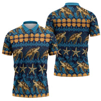 Hawaii Turtles Starfish Unique Pattern Zipper Polo Shirt LT01 - Polynesian Pride