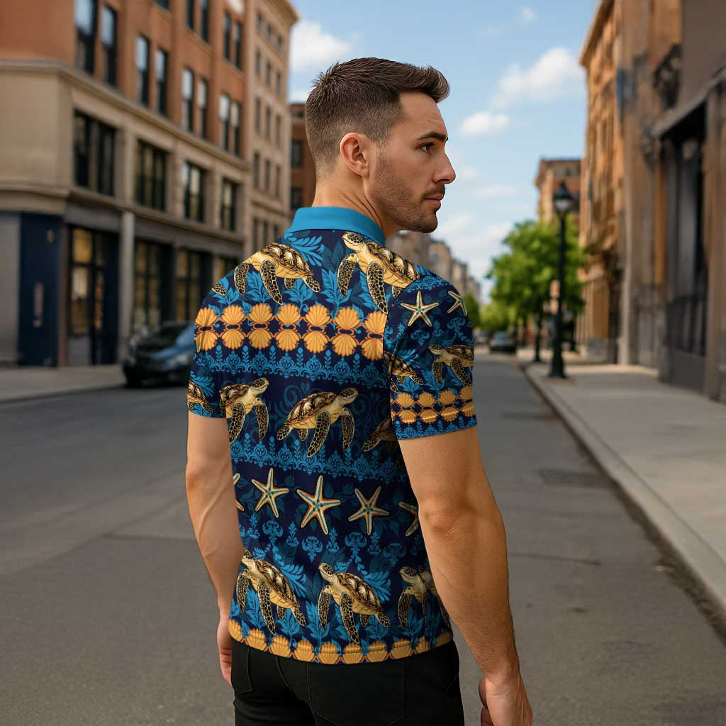 Hawaii Turtles Starfish Unique Pattern Zipper Polo Shirt LT01 - Polynesian Pride