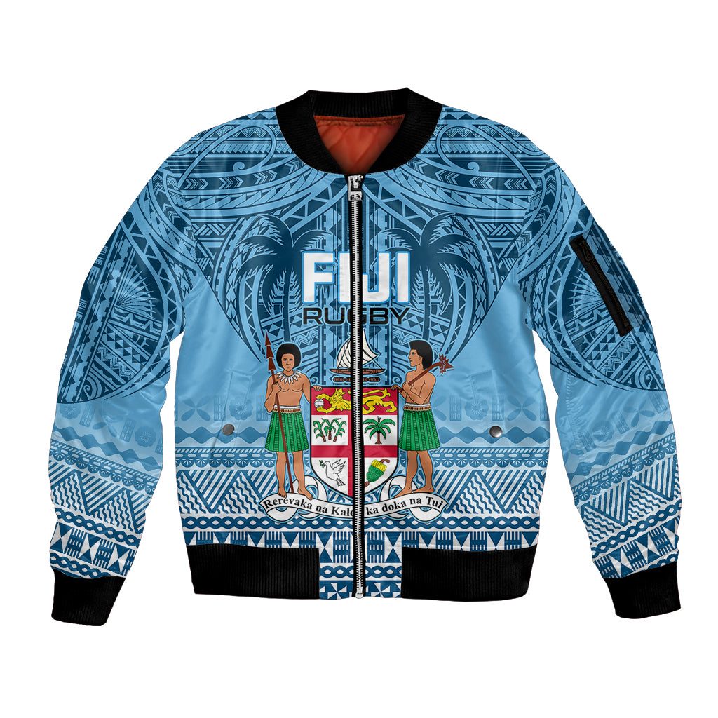 Fiji Rugby Sleeve Zip Bomber Jacket Fijian Go 2023 World Cup LT01 Unisex Blue - Polynesian Pride