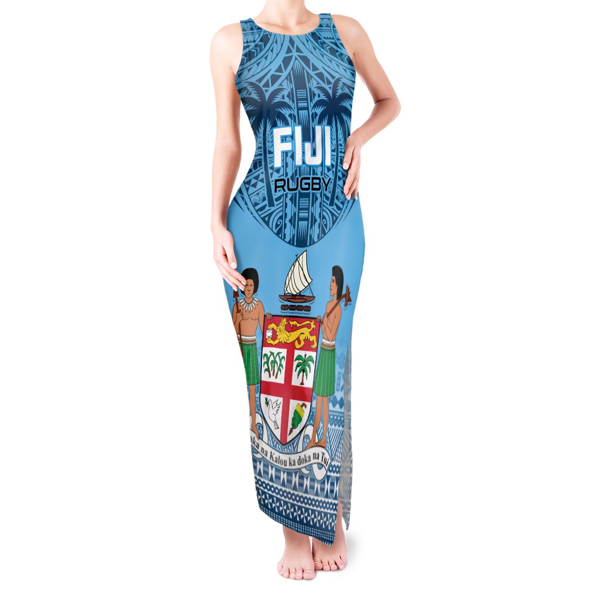 Custom Fiji Rugby Tank Maxi Dress Fijian Go 2023 World Cup LT01 Women Blue - Polynesian Pride