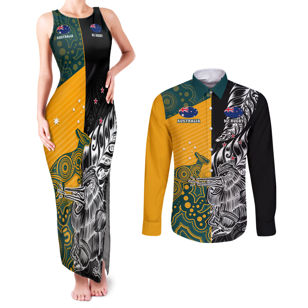 custom-new-zealand-and-ausrtralia-rugby-couples-matching-tank-maxi-dress-and-long-sleeve-button-shirts-wallabies-kiwi-silver-fern-2023-world-cup