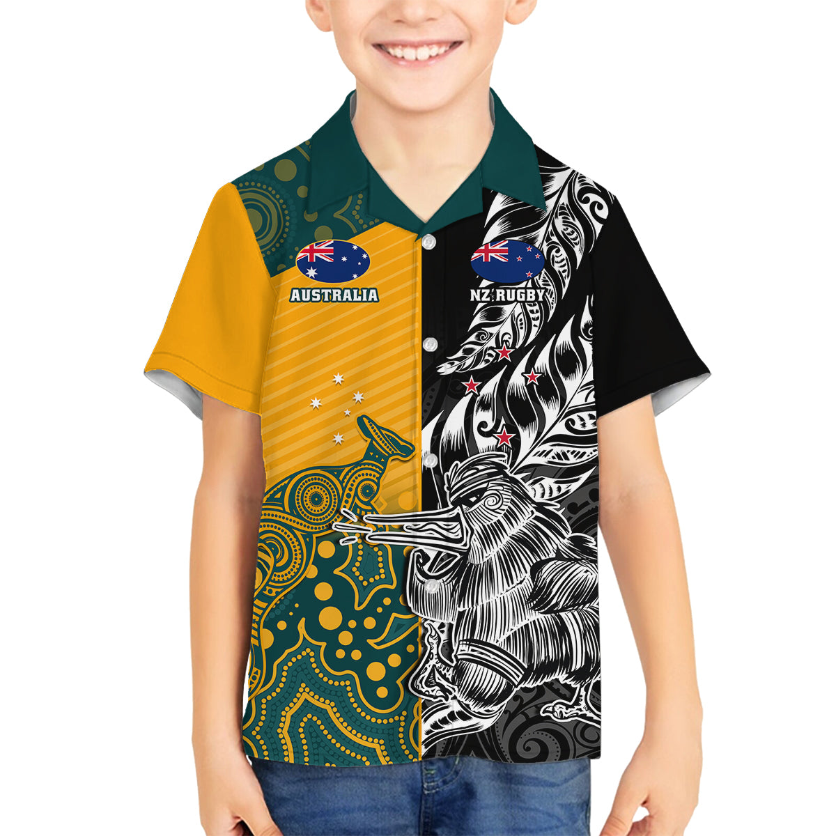 custom-new-zealand-and-ausrtralia-rugby-family-matching-long-sleeve-bodycon-dress-and-hawaiian-shirt-wallabies-kiwi-silver-fern-2023-world-cup