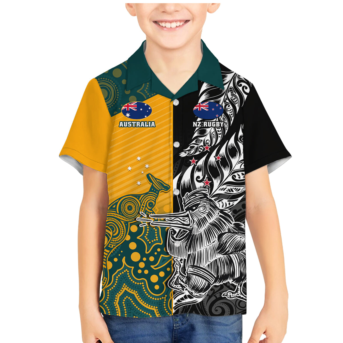 custom-new-zealand-and-ausrtralia-rugby-family-matching-mermaid-dress-and-hawaiian-shirt-wallabies-kiwi-silver-fern-2023-world-cup